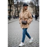 Lela Oversize Fit Kruvaze Yaka Kuşaklı Kaşe Bayan Kaban 6839669 CAMEL