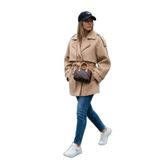 Lela Oversize Fit Kruvaze Yaka Kuşaklı Kaşe Kaban Bayan KABAN 6839669