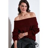 Lela Oversize Fit Madonna Yaka Triko Bayan Kazak 4615216 BORDO