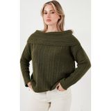 Lela Oversize Fit Madonna Yaka Triko Bayan Kazak 4615216 HAKİ