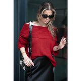Lela Oversize Fit Madonna Yaka Triko Bayan Kazak 4615216 Kırmızı