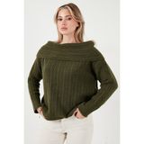 Lela Oversize Fit Madonna Yaka Triko Kazak Bayan Kazak 4615216 - Haki - Standart
