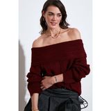 Lela Oversize Fit Madonna Yaka Triko Kazak Bayan Kazak 4615216 - Standart - Bordo
