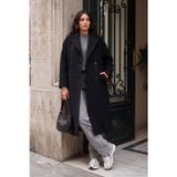 Lela Oversize Fit Mono Yaka Düğmeli Buklet Uzun Kaşe Kadın Kaban 6811997 SİYAH