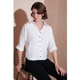 Lela Oversize Fit Önü Kısa Arkası Uzun Truvakar Kol Bayan Gömlek 5866116 BEYAZ