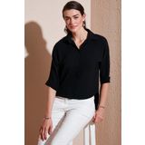 Lela Oversize Fit Önü Kısa Arkası Uzun Truvakar Kol Bayan Gömlek 5866116 SİYAH