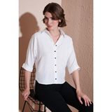 Lela Oversize Fit Önü Kısa Arkası Uzun Truvakar Kol Gömlek Kadın Gömlek 5866116 - Beyaz