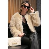 Lela Oversize Fit Yuvarlak Yaka Astarlı Kısa Kürk Bayan Kürk 6810266 - Ekru - XS