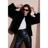 Lela Oversize Fit Yuvarlak Yaka Astarlı Kısa Kürk Bayan Kürk 6810266 - Siyah - M