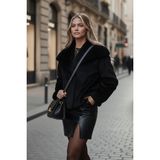 Lela Oversize Geniş Yaka Çıtçıt Düğmeli Astarlı Peluş Mont Bayan Mont 6839623 - Standart - Siyah
