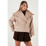 Lela Oversize Geniş Yaka Çıtçıt Düğmeli Astarlı Peluş Mont Bayan Mont 6839623 - Standart - Taş