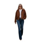 Lela Oversize Klasik Yaka Fermuarlı Süet Dokulu Bomber Ceket Bayan CEKET 6839635