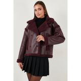 Lela Oversize Kruvaze Yaka Peluş Detaylı Suni Deri Biker Ceket Mont Bayan MONT 6810247