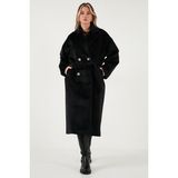 Lela Oversize Kruvaze Yaka Yumuşak Dokulu Uzun Kaban Bayan KABAN 6839610 - Siyah - Standart