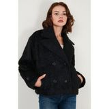 Lela Oversize Kruvaze Yaka Yumuşak Tüylü Düğmeli Astarlı Mont Bayan Mont 6839659 - Standart - Siyah