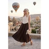 Lela Pamuk Karışımlı Normal Kalıp Lastikli Bel Etek Bayan Etek 4613143 - Kahve - L - XL