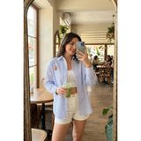 Lela Pamuk Karışımlı Regular Fit Ayıcık Işlemeli Gömlek Bayan Gömlek 6773106 - Beyaz - Indigo - S