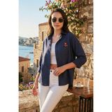 Lela Pamuk Karışımlı Regular Fit Ayıcık Işlemeli Gömlek Bayan Gömlek 6773106 - Lacivert - S