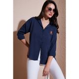 Lela Pamuk Karışımlı Regular Fit Ayıcık İşlemeli Gömlek Bayan GÖMLEK 6773106