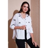 Lela Pamuk Karışımlı Regular Fit Kurdele Detaylı Bayan Gömlek 6773097 BEYAZ