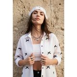 Lela Pamuk Karışımlı Regular Fit Kurdele Detaylı Gömlek Bayan Gömlek 6773097 - Beyaz - S