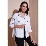 Lela Pamuk Karışımlı Regular Fit Kurdele Detaylı Gömlek Bayan Gömlek 6773097 - Beyaz