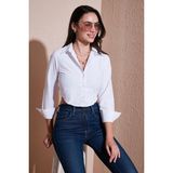 Lela Pamuk Karışımlı Slim Fit Uzun Kollu Crop Bayan Gömlek 6777336 BEYAZ