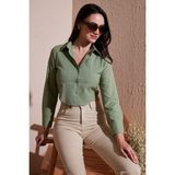 Lela Pamuk Karışımlı Slim Fit Uzun Kollu Crop Gömlek Bayan Gömlek 6777336 - Açık Haki