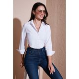 Lela Pamuk Karışımlı Slim Fit Uzun Kollu Crop Gömlek Bayan Gömlek 6777336 - Beyaz - XL