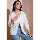 Lela Pamuk ve Keten Karışımlı Püskül Detaylı Regular Fit Uzun Kimono Bayan Hırka 5869015 BEJ