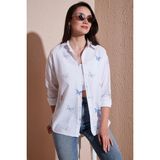 Lela Pamuk ve Keten Karışımlı Regular Fit Desenli Bayan Gömlek 6773195 EKRU