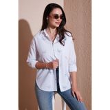 Lela Pamuk ve Keten Karışımlı Regular Fit Desenli Gömlek Bayan GÖMLEK 6773195