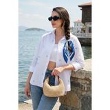 Lela Pamuk ve Keten Karışımlı Regular Fit Kalp Baskılı Gömlek Bayan Gömlek 6779932 - Beyaz - Mavi - XL