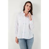 Lela Pamuk ve Keten Karışımlı Regular Fit Kalp Baskılı Gömlek Bayan GÖMLEK 6779932