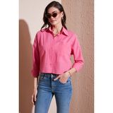 Lela Pamuk ve Keten Karışımlı Regular Fit Önü Kısa Arkası Uzun Gömlek Bayan Gömlek 6772867 - Fuşya - XL