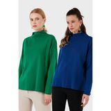 Lela Pamuklu Arkası Uzun Dik Yaka 2'li Paket Triko Kazak Bayan Kazak 4615002S2 - Benetton - Saks - Standart