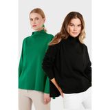 Lela Pamuklu Arkası Uzun Dik Yaka 2'li Paket Triko Kazak Bayan Kazak 4615002S2 - Benetton - Siyah - Standart