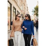 Lela Pamuklu Arkası Uzun Dik Yaka 2'li Paket Triko Kazak Bayan Kazak 4615002S2 - Mavi - Camel - Standart