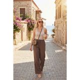 Lela Pamuklu Belden Bağlamalı Yüksek Bel Geniş Paça Cepli Regular Fit Pantolon Bayan Pantolon 668YP4760 - Kahve