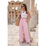 Lela Pamuklu Belden Bağlamalı Yüksek Bel Geniş Paça Cepli Regular Fit Pantolon Bayan Pantolon 668YP4760 - Pembe - XL