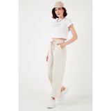 Lela Pamuklu Belden Bağlamalı Yüksek Bel Geniş Paça Cepli Regular Fit Pantolon Bayan Pantolon 668YP4760 - Taş - XL