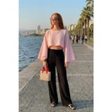 Lela Pamuklu Comfort Fit Yüksek Bel Geniş Paça Bayan Pantolon 668YP5540 SİYAH