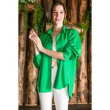 Lela Pamuklu Oversize Dokuma Gömlek Bayan Gömlek 6234760 - Açık Yeşil
