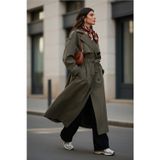 Lela Pamuklu Oversize Kruvaze Yaka Kol Apoletli Rüzgarlıklı Bayan Trençkot 6839637 HAKİ