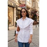 Lela Pamuklu Pelerin Detaylı Regular Fit Uzun Kollu Gömlek Bayan Gömlek 6774128 - Beyaz