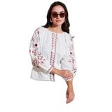 Lela Pamuklu Regular Fit Balon Kol Nakış İşlemeli Bluz Bayan BLUZ 6110936