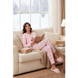 Lela Pamuklu Regular Fit Baskılı Bisiklet Yaka Bayan Pijama Takımı 65723313 PUDRA