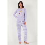 Lela Pamuklu Regular Fit Baskılı Bisiklet Yaka Pijama Takımı Bayan Pijama Takımı 65723314 - Lila