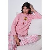 Lela Pamuklu Regular Fit Baskılı Bisiklet Yaka Pijama Takımı Bayan Pijama Takımı 65723314 - Pembe