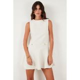 Lela Pamuklu Regular Fit Bisiklet Yaka Düğme Detaylı A Kesim Mini Abiye Elbise Bayan ELBİSE 6525687